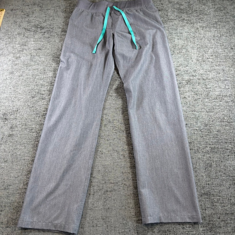 FIGS Scrub Pants Womens XS Grey Technical Collection Teal Drawstring Yoga Waist - Picture 1 of 13